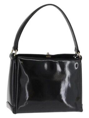 GUCCI Hand Bag Patent leather Black Gold Auth